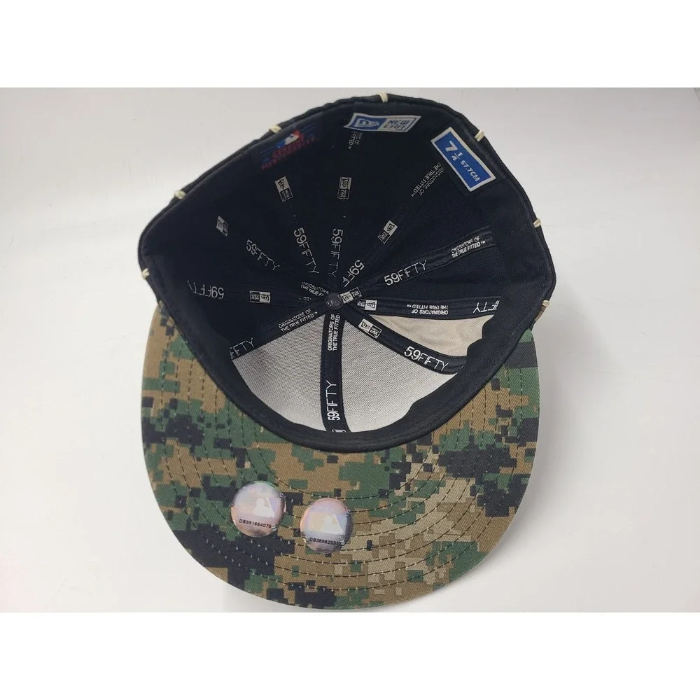 New Era Black Hat with Camo A's Logo and Cream Piping